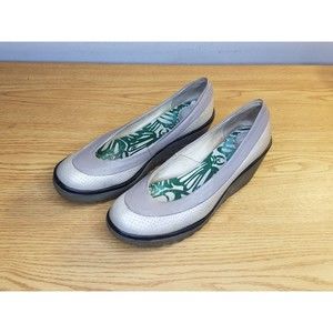 Fly London Yoko Perf Women Size 41 Taupe Gray Black Leather Wedge Platform Shoes